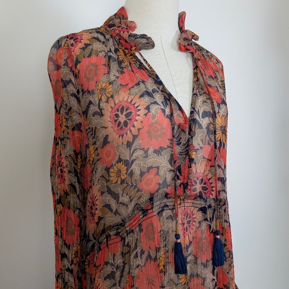 By Anthropologie The Marais Printed Chiffon Maxi Dress Long Sleeve - Picture 12 of 15